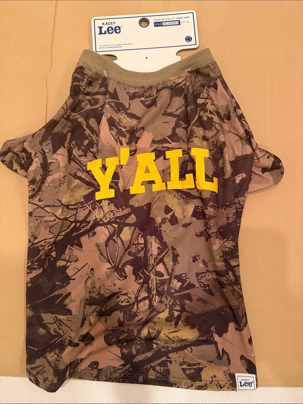 Kacey Lee Brown Camo 'Y'ALL' Dog Tee Size LARGE
